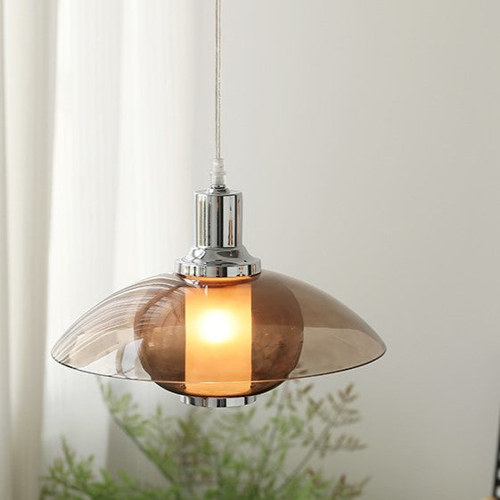 Contemporary Nordic Iron Glass Round Shape 1-Light Pendant Light For Bedroom