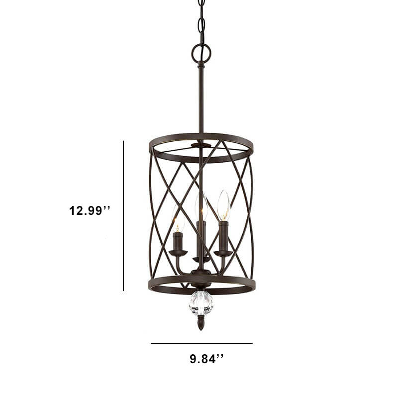 Retro Wrought Iron 3-Light Openwork Column Chandeliers