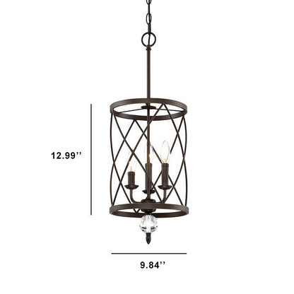 Retro Wrought Iron 3-Light Openwork Column Chandeliers