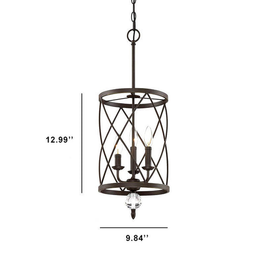 Retro Wrought Iron 3-Light Openwork Column Chandeliers