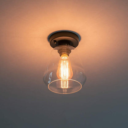 Clear Glass 1-Light Bell Semi-Flush Mount Lighting