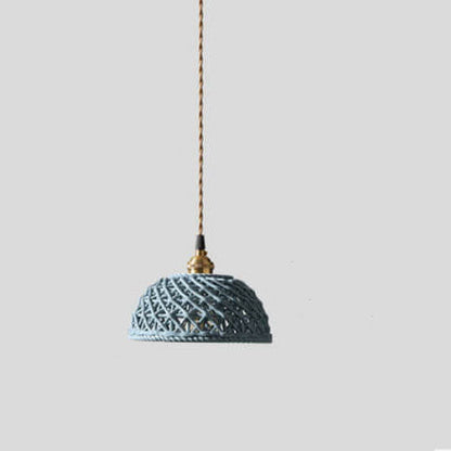 Modern Japanese Porcelain Openwork 1-Light Dome Pendant Light