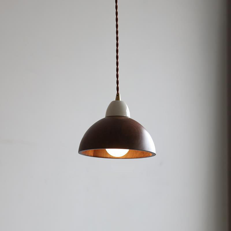 Nordic Minimalist Walnut Dome Ceramic 1-Light Pendant Light