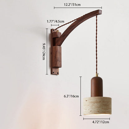 Japanese Wabi-Sabi Solid Wood Glass Horn 1-Light Wall Sconce Lamp