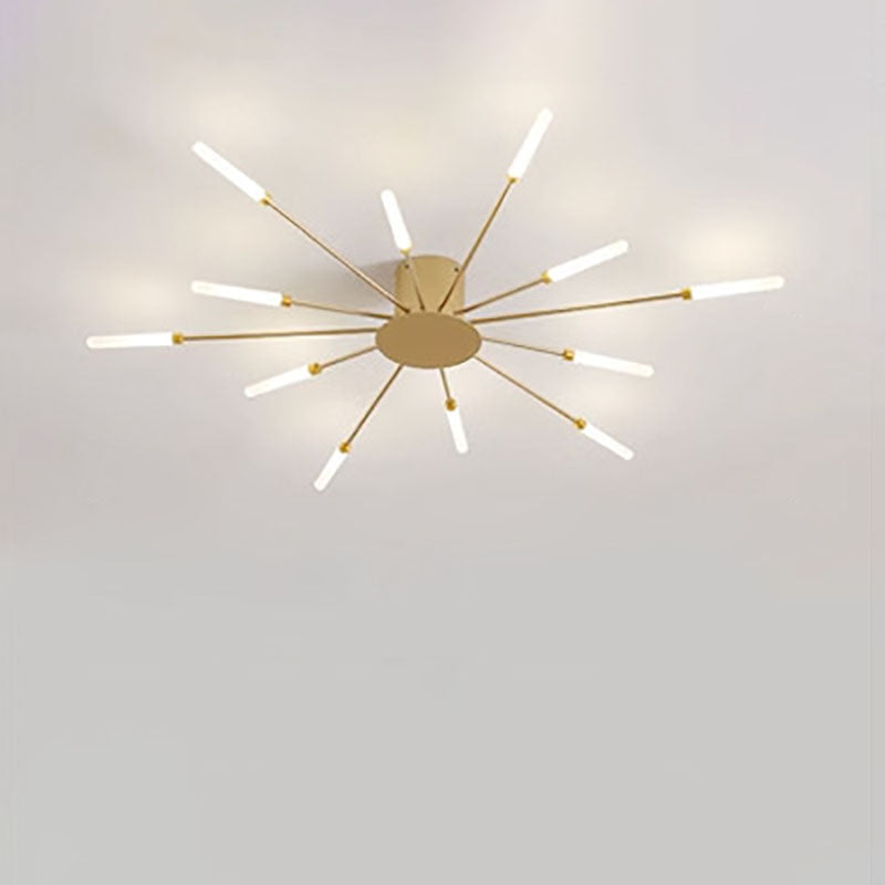 Modern Minimalist Round Radiant Iron Acrylic LED Semi-Flush Mount Ceiling Light For Living Room