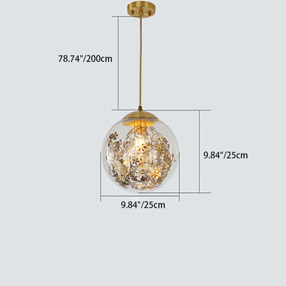 Contemporary Simplicity Glass Ball Shade Brass 1-Light Pendant Light For Living Room