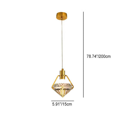 Modern Minimalist Diamond Iron Crystal 1-Light Pendant Light For Bedroom