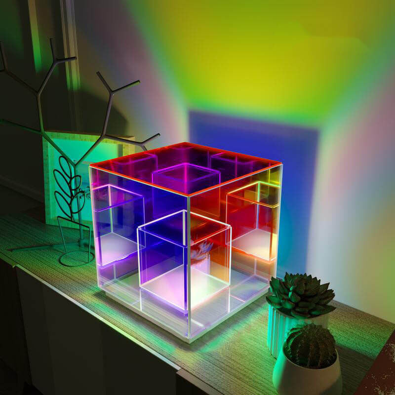 Modern Acrylic RGB Line Rubik's Cube LED Table Lamp