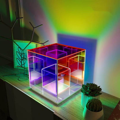 Modern Acrylic RGB Line Rubik's Cube LED Table Lamp