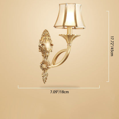 Traditional European Hexagonal Shade Wheat Copper Glass 1/2 Light Wall Sconce Lamp For Living Room