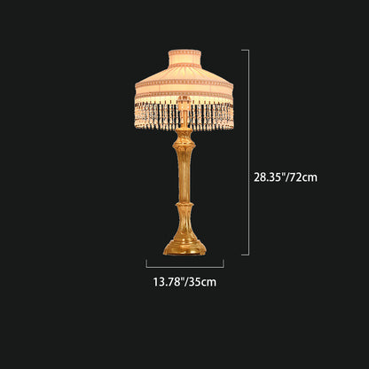 Contemporary Luxury Fabric Round Shade Brass Base 1-Light Table Lamp For Home Office