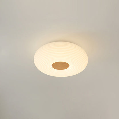 Contemporary Creative Cream PE Horizontal Stripes Round Shade LED Flush Mount Ceiling Light For Bedroom