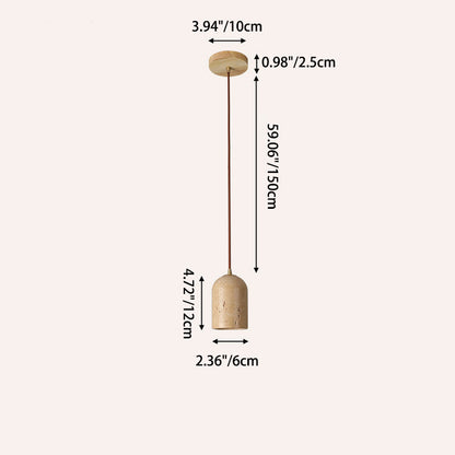 Contemporary Scandinavian Cylindrical Half Orb Travertine Oak 1-Light Pendant Light For Bedroom