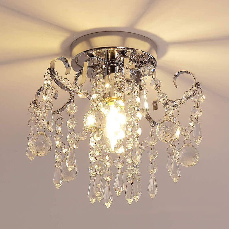 European Light Luxury Crystal Round 1/4 Light Semi-Flush Mount Ceiling Light