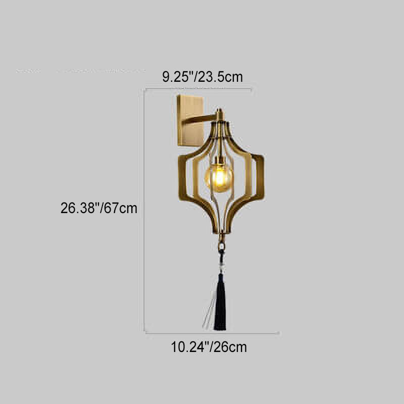 Modern Chinese Copper Hollow Cage Glass 1-Light Wall Sconce Lamp