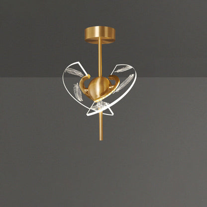 Modern Creative Acrylic Feather Brass LED Semi-Flush Mount Ceiling Light