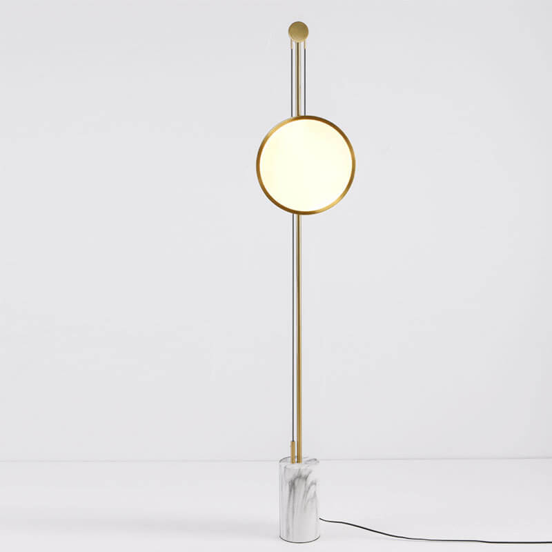 European Simple Round Shade Iron Faux Marble Textured Base LED Standing Floor Lamp