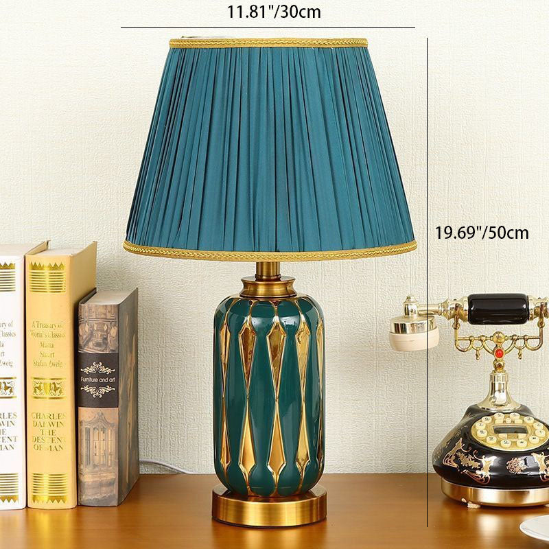 Modern Luxury Trapezoidal Vase Base Ceramic Fabric 1-Light Table Lamp For Bedroom