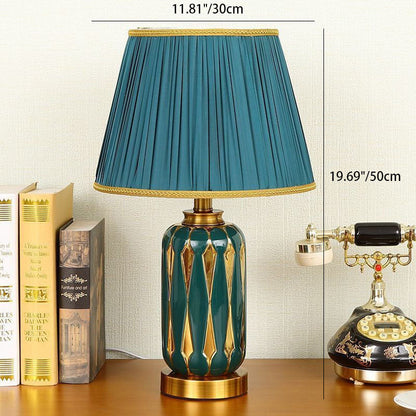 Modern Luxury Trapezoidal Vase Base Ceramic Fabric 1-Light Table Lamp For Bedroom