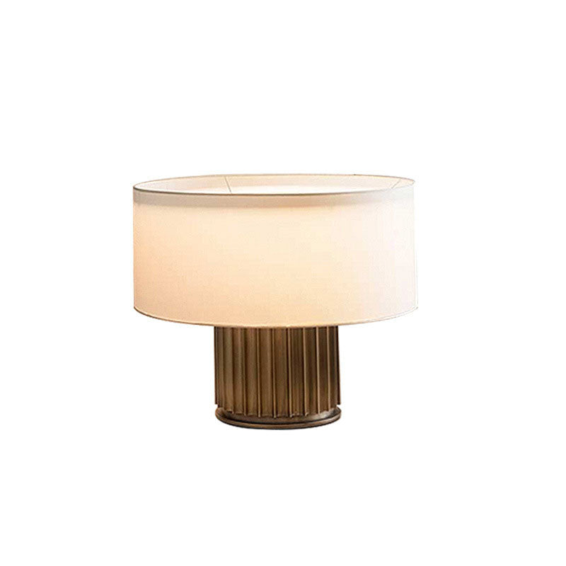 Nordic Minimalist Fabric Drum Metal Column 1-Light Table Lamp