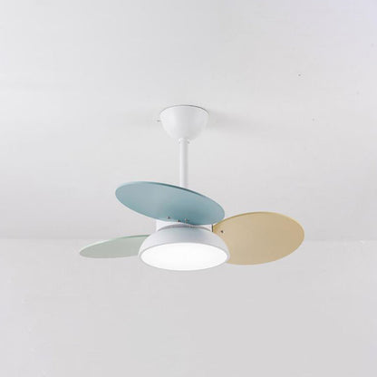 Simple Colorful Round Fan Leaf Kids Downrods Ceiling Fan Light