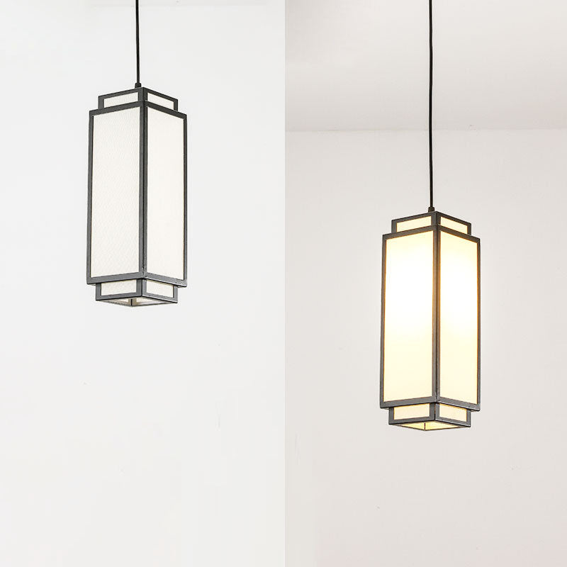 Traditional Chinese Rectangle Iron Fabric 1-Light Pendant Light For Living Room