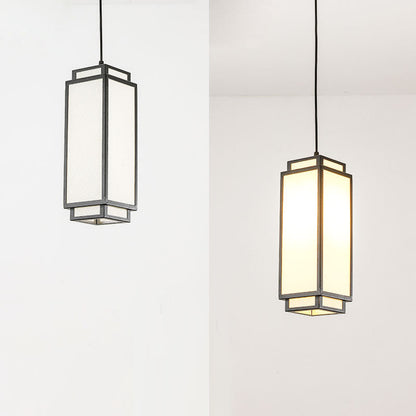 Traditional Chinese Rectangle Iron Fabric 1-Light Pendant Light For Living Room