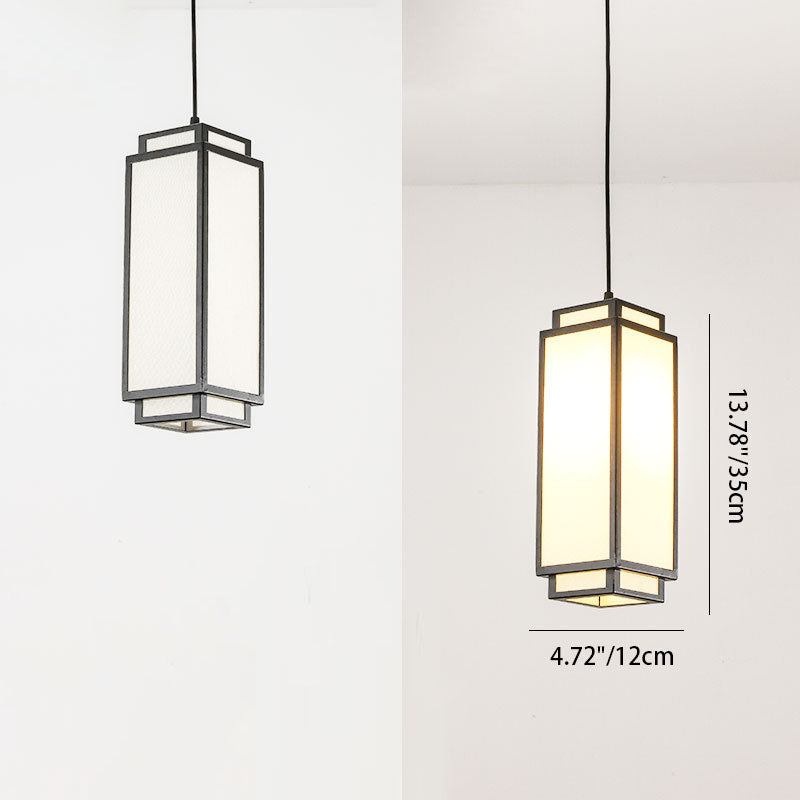Traditional Chinese Rectangle Iron Fabric 1-Light Pendant Light For Living Room