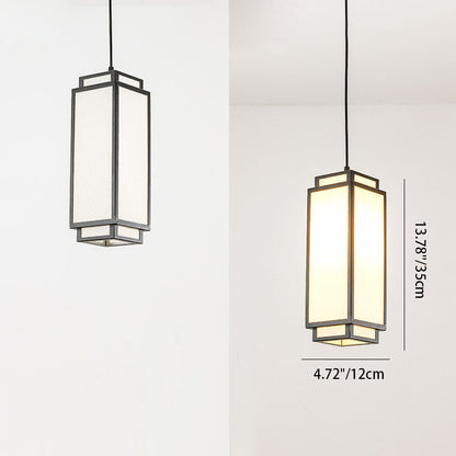 Traditional Chinese Rectangle Iron Fabric 1-Light Pendant Light For Living Room