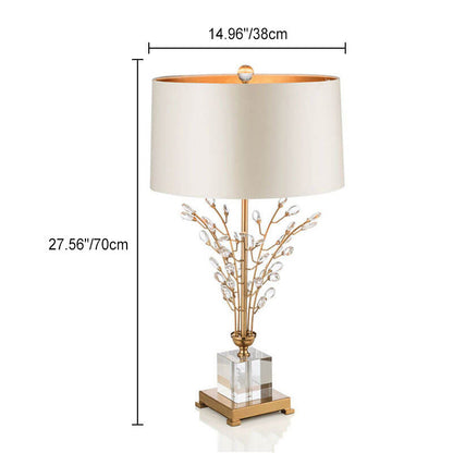 Modern Luxury Tree Branch Round Quadrangle Crystal Fabric 1-Light Table Lamp For Bedroom