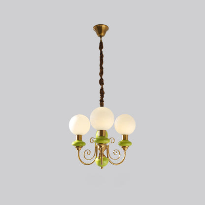 Traditional Vintage Round Ball Iron Glass 3/5 Light Chandelier For Living Room