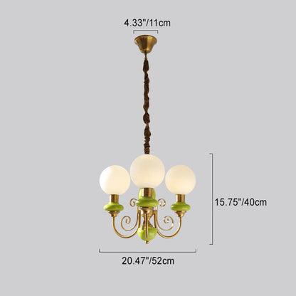 Traditional Vintage Round Ball Iron Glass 3/5 Light Chandelier For Living Room