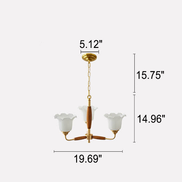 European Vintage Rustic Copper Wood Glass 3/5/8-Light Chandelier