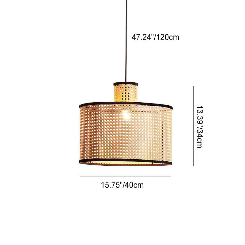 Japanese Minimalist Round Plum PVC Rattan 1-Light Pendant Light