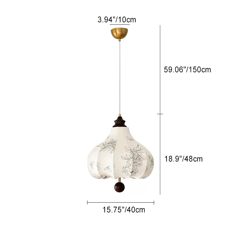 Traditional Vintage Chestnut Shaped Walnut Fabric Iron 1-Light Pendant Light For Bedroom