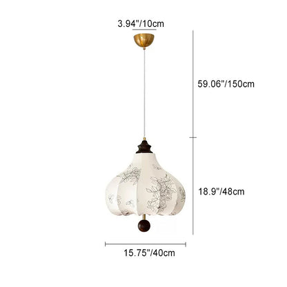 Traditional Vintage Chestnut Shaped Walnut Fabric Iron 1-Light Pendant Light For Bedroom