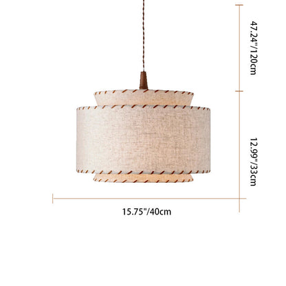 Contemporary Boho Double Cylinder Fabric Shade 1-Light Pendant Light For Living Room