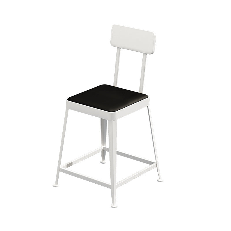 Modern Minimalist Square PU Leather Upholstered Iron Frame Bar Stool Backrest Footrest For Dining Room