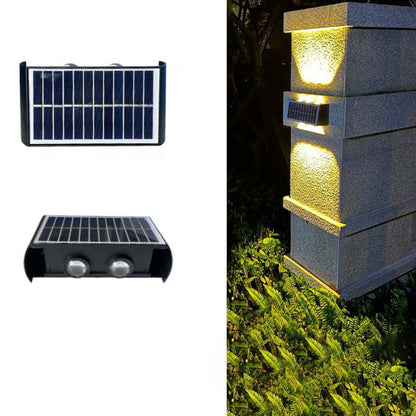 مصباح حائط LED مستطيل الشكل مقاوم للماء يعمل بالطاقة الشمسية بتصميم عصري بسيط مصنوع من مادة ABS PMMA للفناء الخارجي