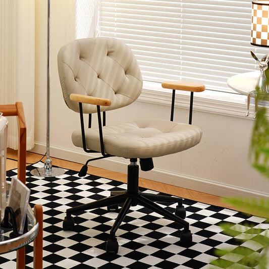 Modern Minimalist Square Faux Leather Wood Steel Chair Backrest Armrest For Bedroom