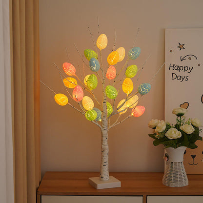 Modern Creative Holiday Decorative Colorful Egg Simulation Tree Plastic LED Table Lamp