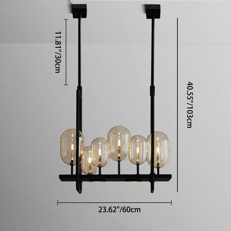 ثريا جزيرة LED بتصميم عصري إبداعي مستطيل الشكل من الحديد والزجاج بستة مصابيح لغرفة المعيشة 