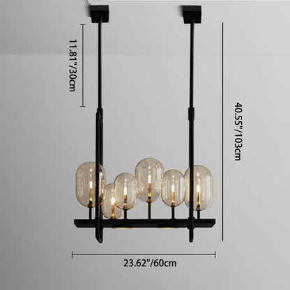 ثريا جزيرة LED بتصميم عصري إبداعي مستطيل الشكل من الحديد والزجاج بستة مصابيح لغرفة المعيشة 