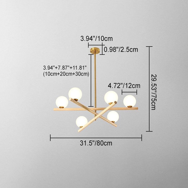 Contemporary Scandinavian Crossover Strip Orb Metal Glass 6/9 Light Chandelier for Living Room