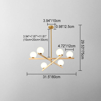 Contemporary Scandinavian Crossover Strip Orb Metal Glass 6/9 Light Chandelier for Living Room