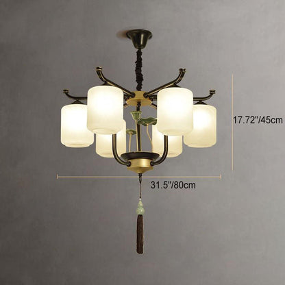 Traditional Chinese Iron Frame Cylinder Glass Shade 6/8/10/12-Light Chandelier For Living Room