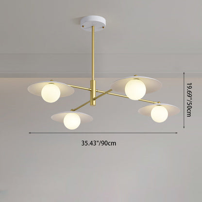 Modern Minimalist Round Flying Saucer Orb Branch Iron Glass 4/6/8 Light Chandelier For Living Room