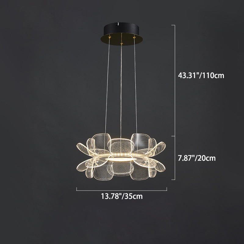 Modern Minimalist Round Flower Clear Metal Acrylic LED Island Light Chandelier For Dining Room