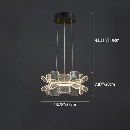 Modern Minimalist Round Flower Clear Metal Acrylic LED Island Light Chandelier For Dining Room