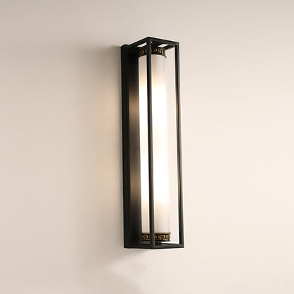 Traditional Chinese Iron Glass Rectangular Cylinder 2-Light Wall Sconce Lamp For Living Room